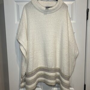 Cream CHICO'S‎ MIXED STITCH PONCHO WINTER WHITE L/XL Horizontal Stripe